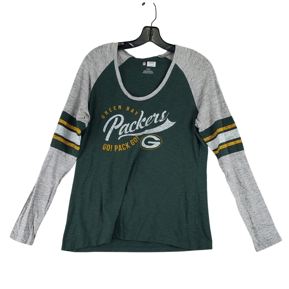 Green Bay Packers NFL Team Apparel T Shirt Women L Green Football Raglan Gameday